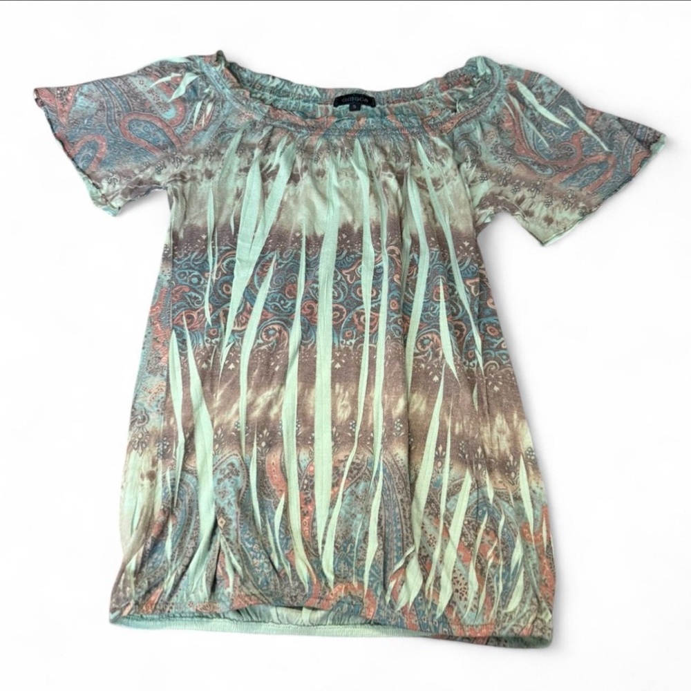 Gibbon Green And Brown Paisley Flowy Top
